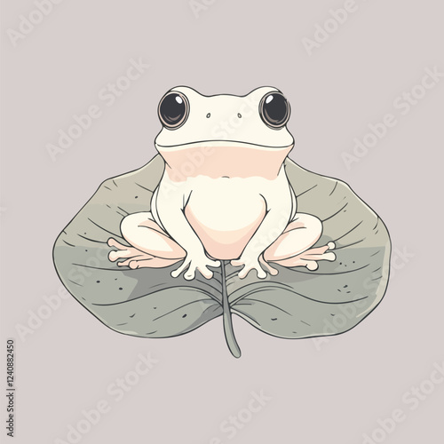 Cartoon frog with a bow sitting on a leaf vector illustration 