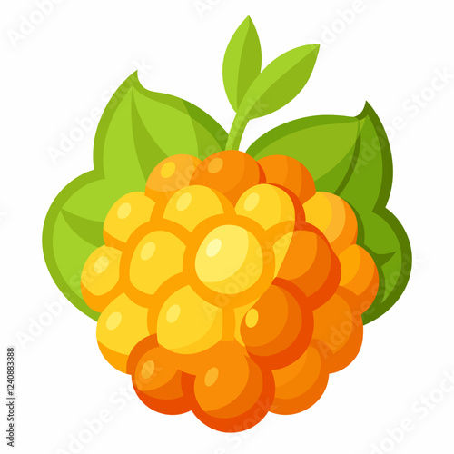 A vibrant illustration of a cluster of orange berries with green leaves.
