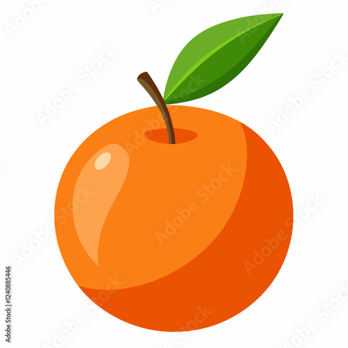 A vibrant orange fruit with a green leaf, showcasing its glossy surface and natural appeal.