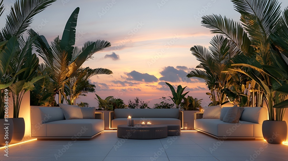 Fototapeta premium Tropical Rooftop Sunset Lounge Relaxation