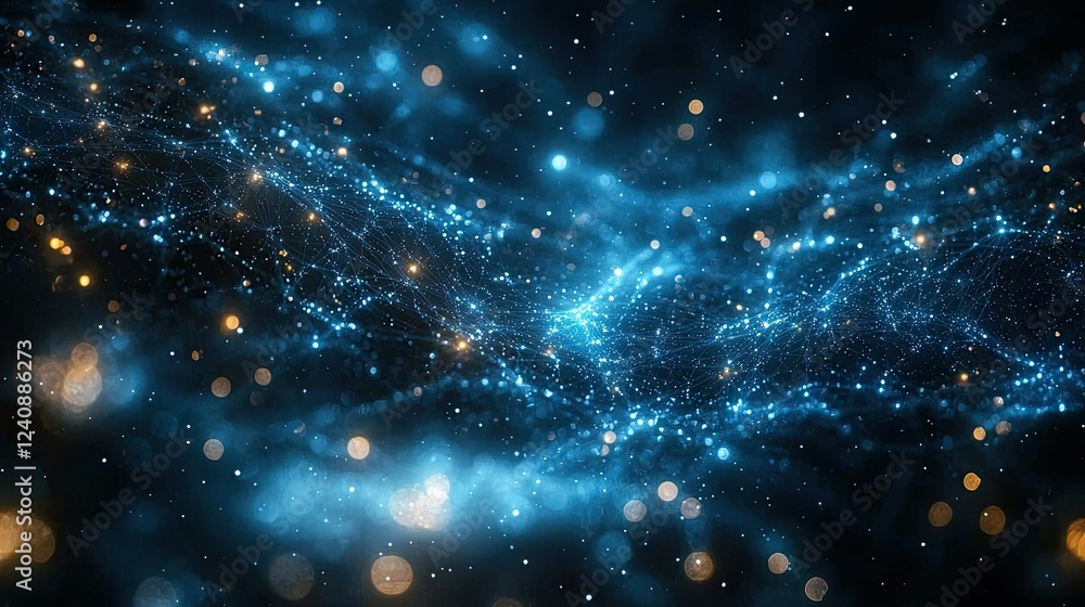 Obraz premium Abstract Blue Network with Glowing Lights and Particles