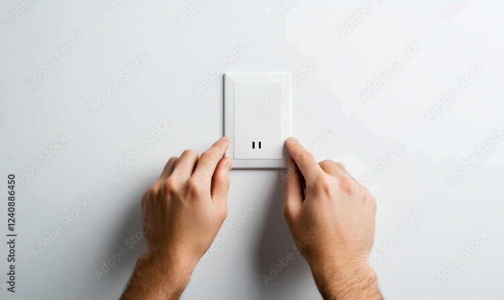 Hands Operating Minimalist Light Switch Hands Operating Minimalist Light Switch