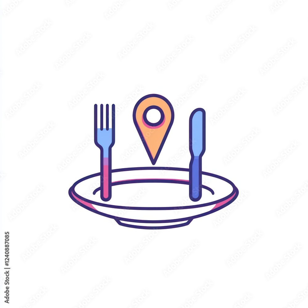 Restaurant locator plate, fork, knife, map pin Restaurant locator plate, fork, knife, map pin