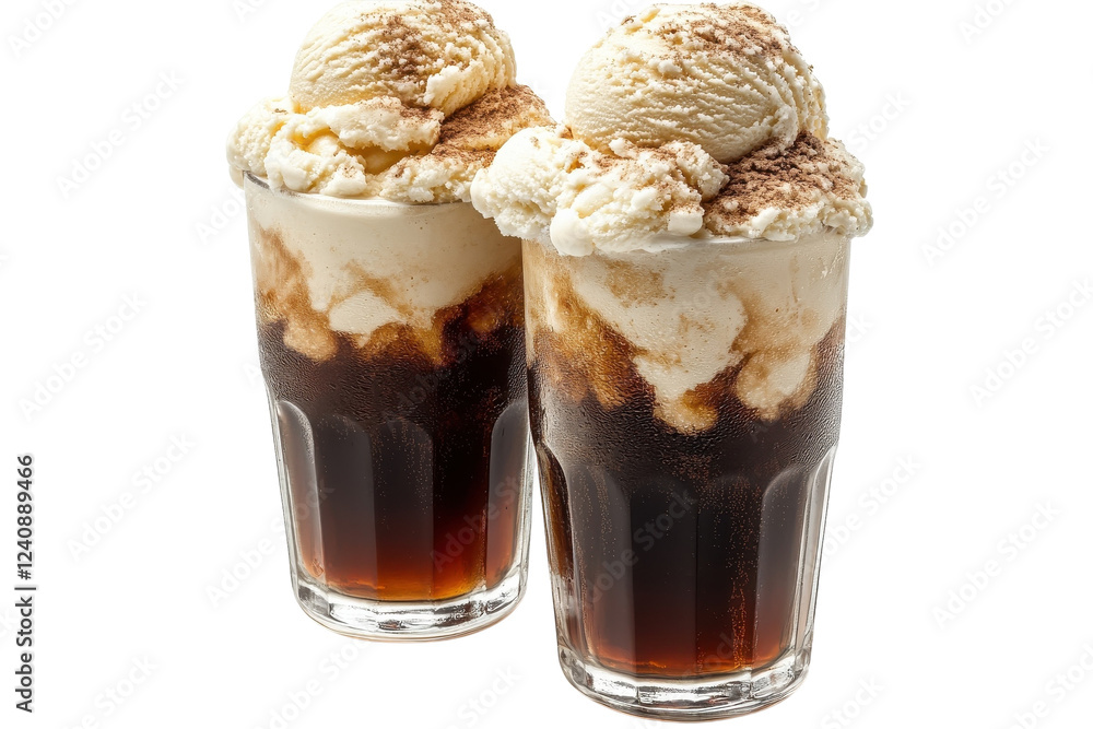 Classic Root Beer Float with Scoops of Vanilla Ice Cream Isolated on Transparent Background Classic Root Beer Float with Scoops of Vanilla Ice Cream Isolated on Transparent Background