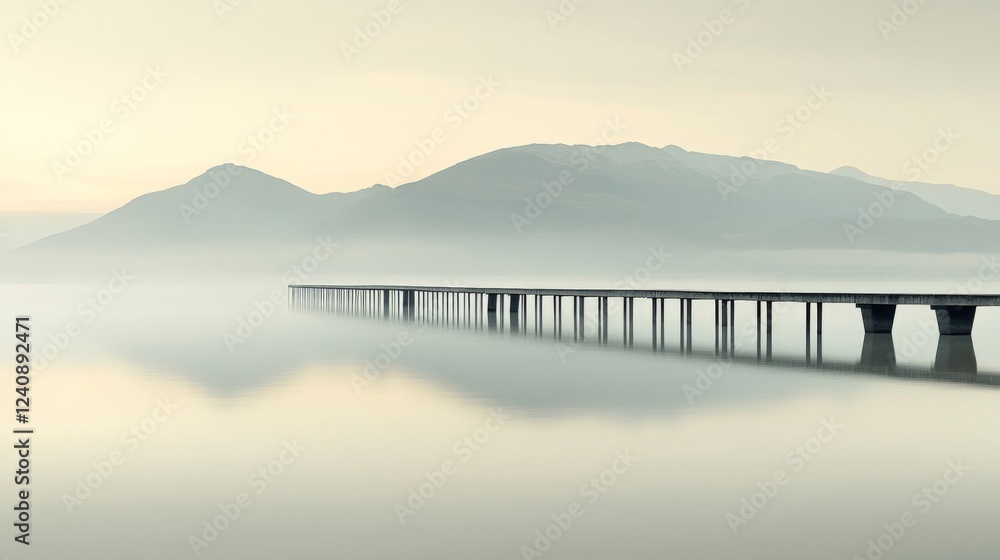 Fototapeta premium Misty Lake Bridge Sunrise Landscape