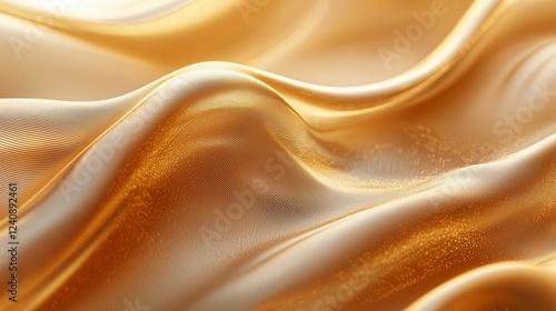 Luxurious Golden Satin Fabric with Elegant Soft Waves Texture