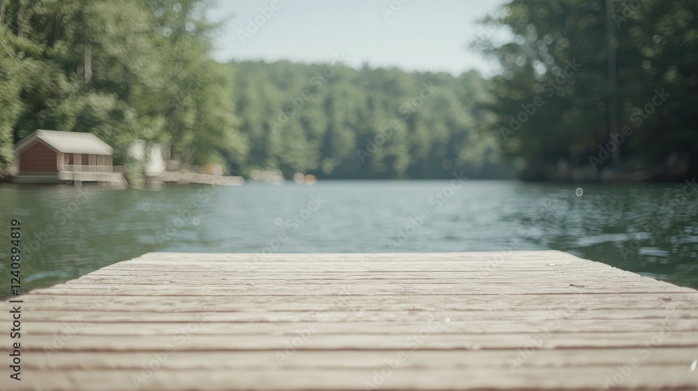 Naklejka premium Wooden dock lake summer calm nature escape