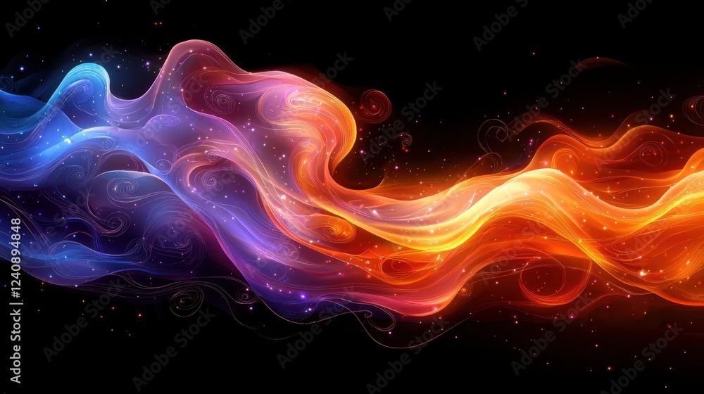 Fototapeta premium Abstract Colorful Flowing Energy Waves with Glowing Particles Background