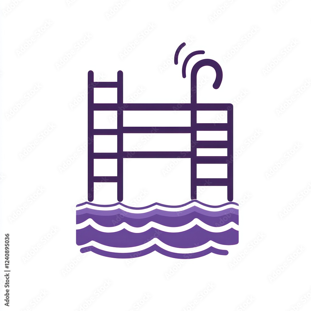 Pool ladder, safety handle, summer fun, water waves background, icon