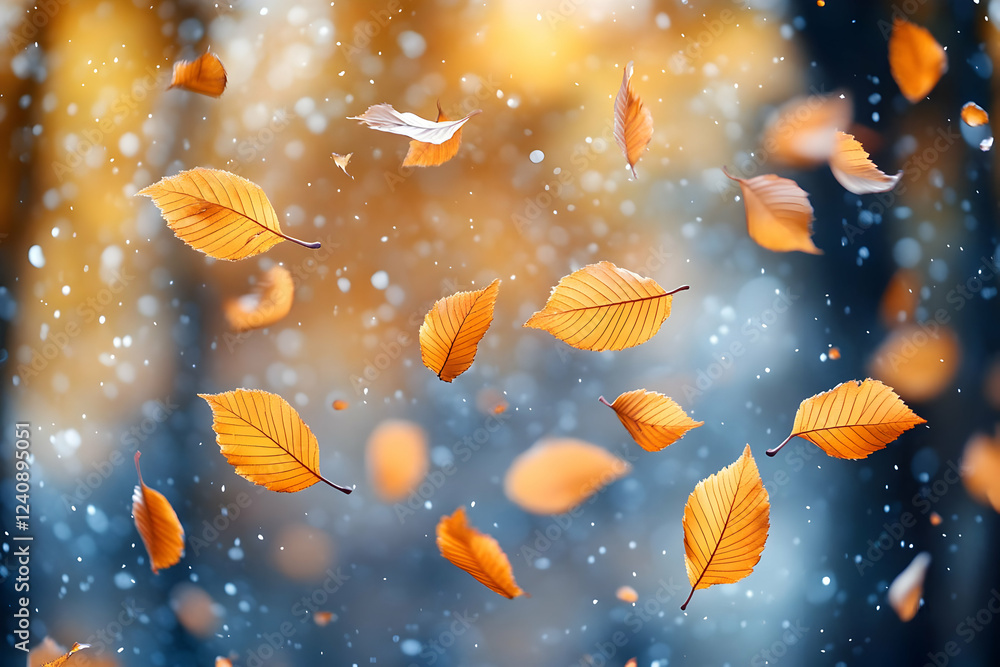 Falling Autumn Leaves in a Blurred Forest Background Falling Autumn Leaves in a Blurred Forest Background