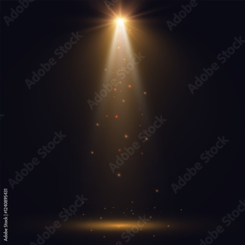 Light sources, concert lighting, stage spotlights. Spotlight beam with the effect of bright flickering light. Vector
