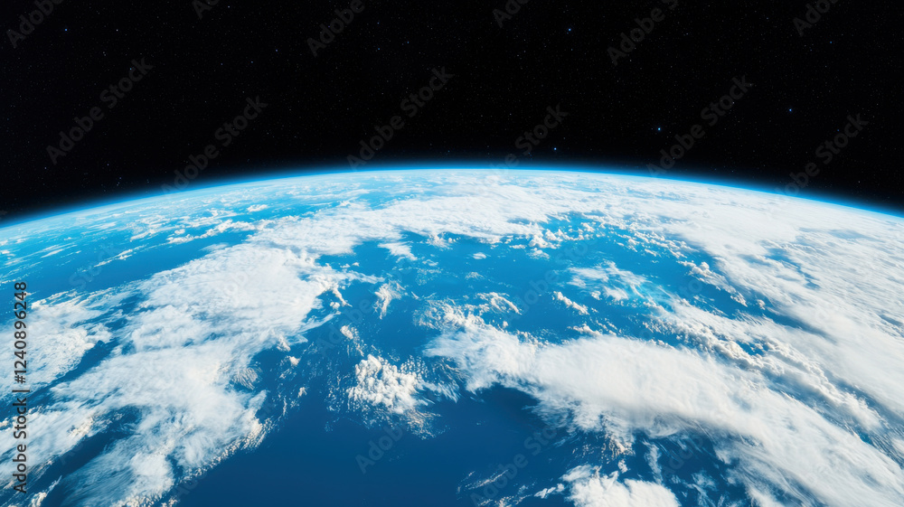 Fototapeta premium Stunning view of Earth from space, showcasing blue oceans and white clouds