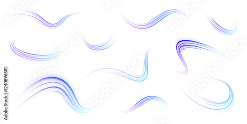 Horizontal speed lines connection vector background. Futuristic dynamic motion technology blue glowing lines air flow effect.  Racing cars dynamic flash effects city road with long exposure. 