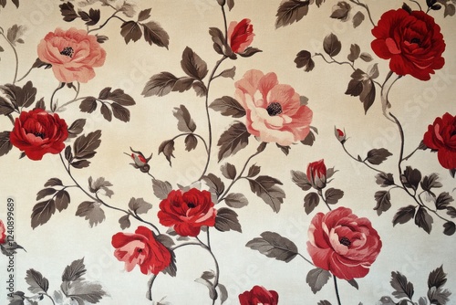 Elegant floral wallpaper in red and pink.