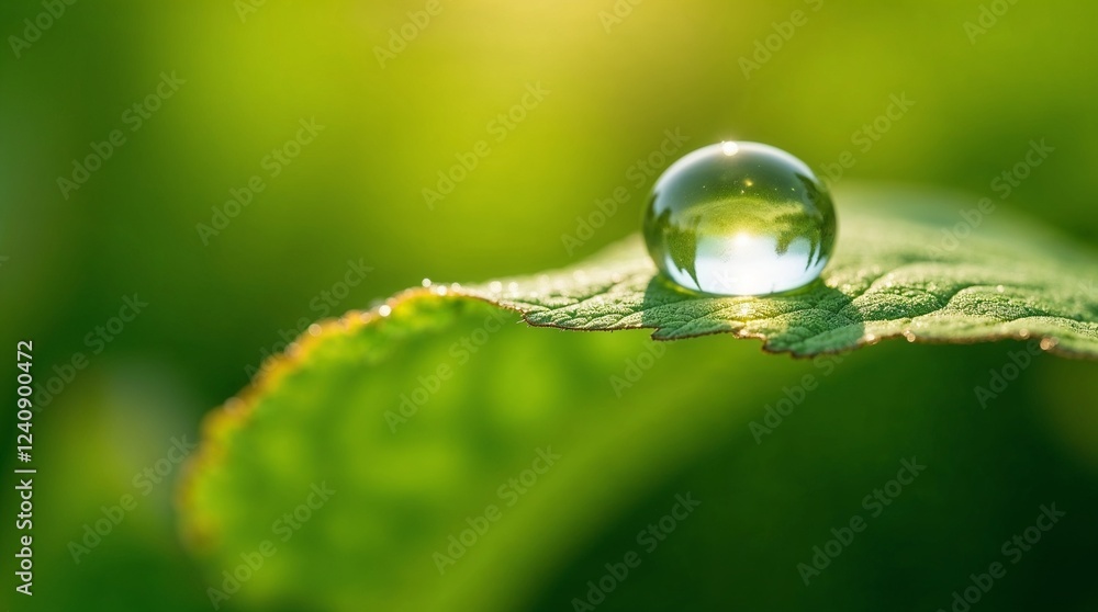 Serene Water Droplet on Vibrant Green Leaf with Soft Reflection
Serene Water Droplet on Vibrant Green Leaf with Soft Reflection