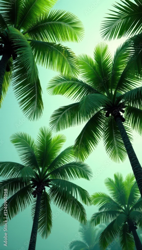 Abstract neon green coconut trees, textured gray palm leaves, vibrant, visual, photography Abstract neon green coconut trees, textured gray palm leaves, vibrant, visual, photography