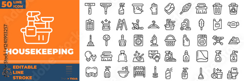 Housekeeping Line Editable Icons set. Vector illustration in modern thin line style of housekeeping icons: clean, service, wash, etc
