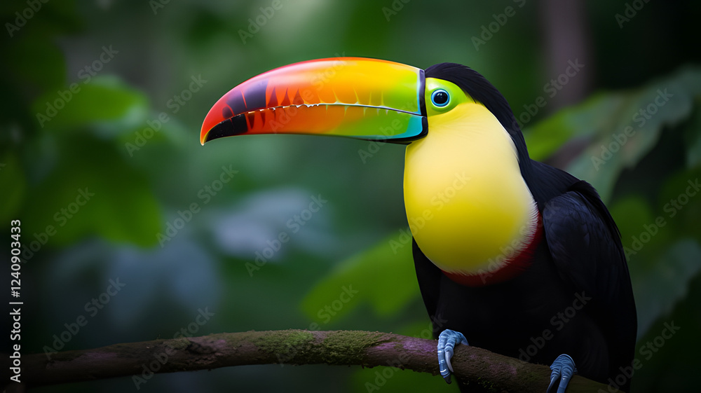 Obraz premium A_colorful_toucan_perched_on_a_branch_in_a_tropical_forest