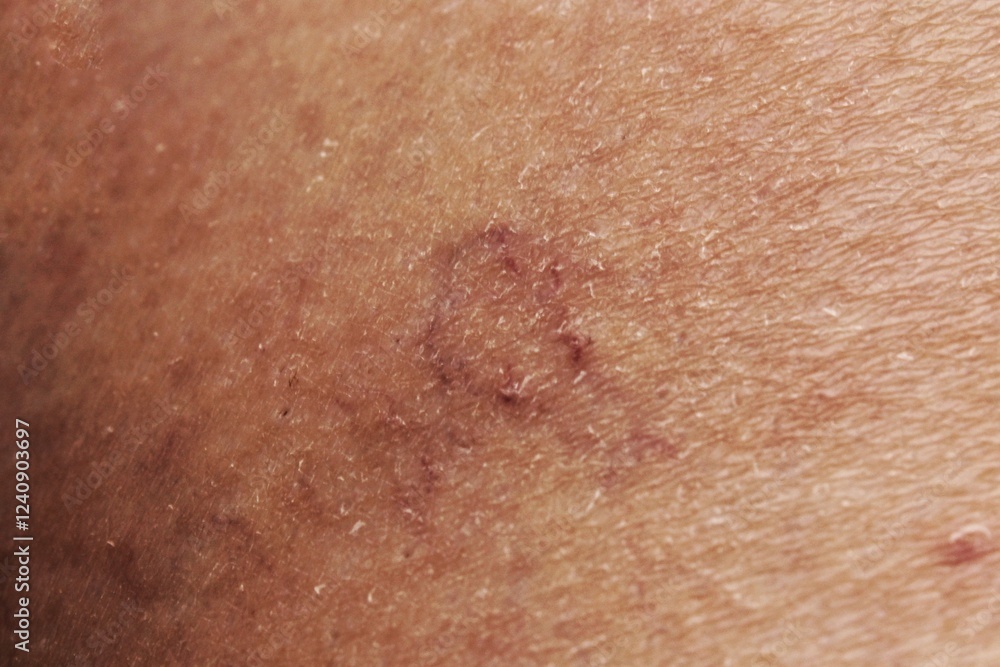 Fototapeta premium Close-up of human spider veins on leg. Varicose vien on leg. Woman's leg with varicose veins and spider veins. Legs with swollen veins and varicose. Blood clots. Concept of health, medicine and injury
