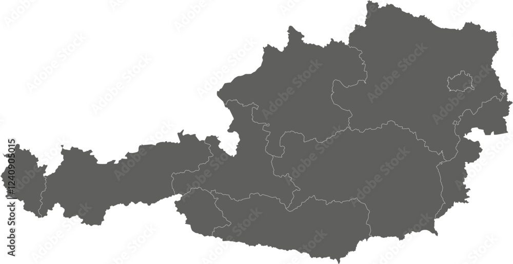 Fototapeta premium Vector regional blank map of Austria with federal states and administrative divisions. Editable and clearly labeled layers.