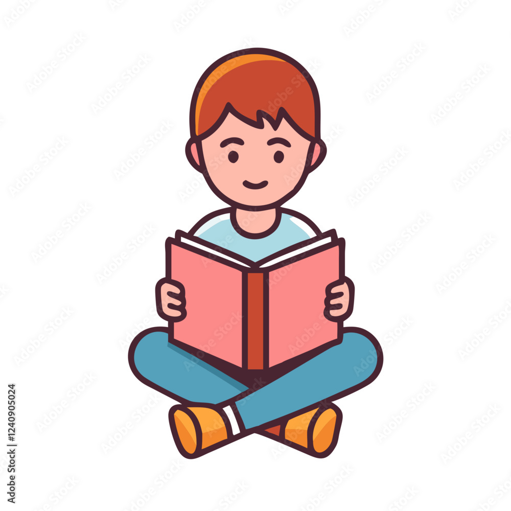 child reading book icon, Boy sitting and reading a book child reading book icon, Boy sitting and reading a book