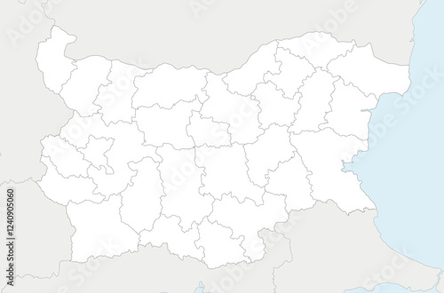 Vector regional blank map of Bulgaria with provinces and administrative divisions, and neighbouring countries and territories. Editable and clearly labeled layers.