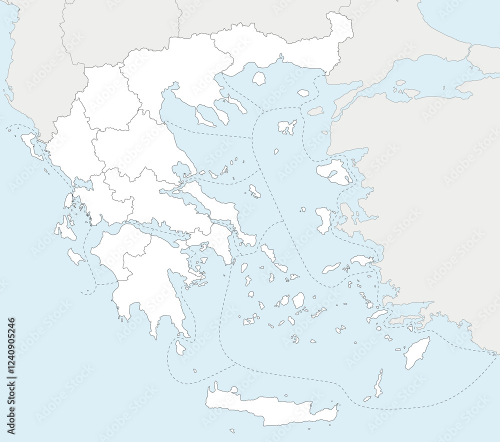 Obraz premium Vector blank map of Greece with regions and administrative divisions, and neighbouring countries and territories. Editable and clearly labeled layers.