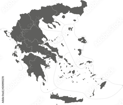 Vector blank map of Greece with regions or territories and administrative divisions. Editable and clearly labeled layers.