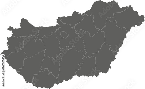 Vector regional blank map of Hungary with counties or territories and administrative divisions. Editable and clearly labeled layers.