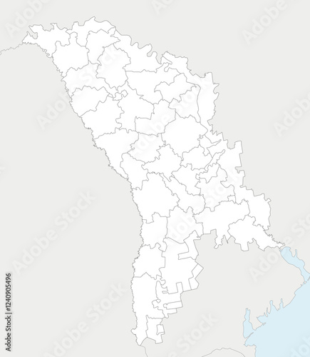 Vector regional blank map of Moldova with administrative divisions in districts, municipalities and autonomous territorial units, and neighbouring countries and territories. Editable layers.