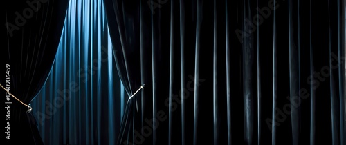 Elegant closeup of midnight black velvet curtains elegantly draped enhancing the allure and sophistication of an intimate setting