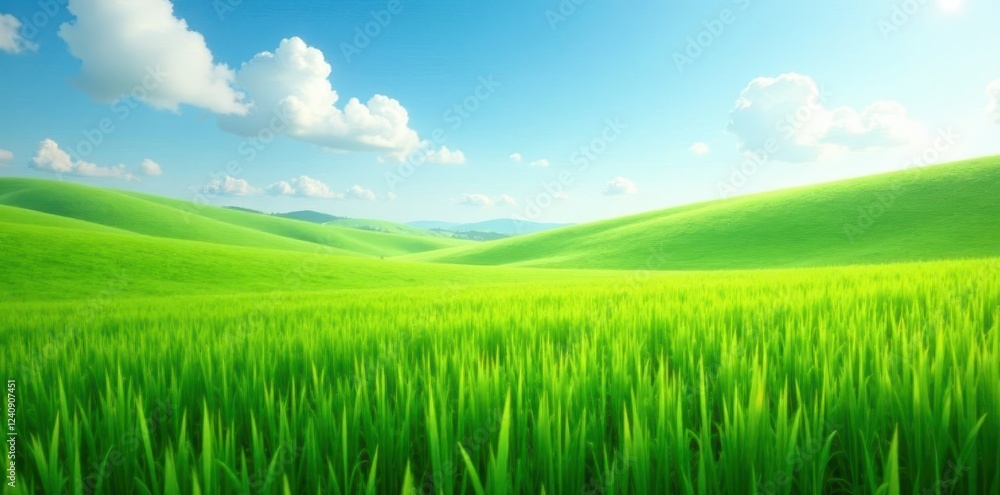 Obraz premium Green lush grassy field stretching endlessly in all directions, grass, landscape