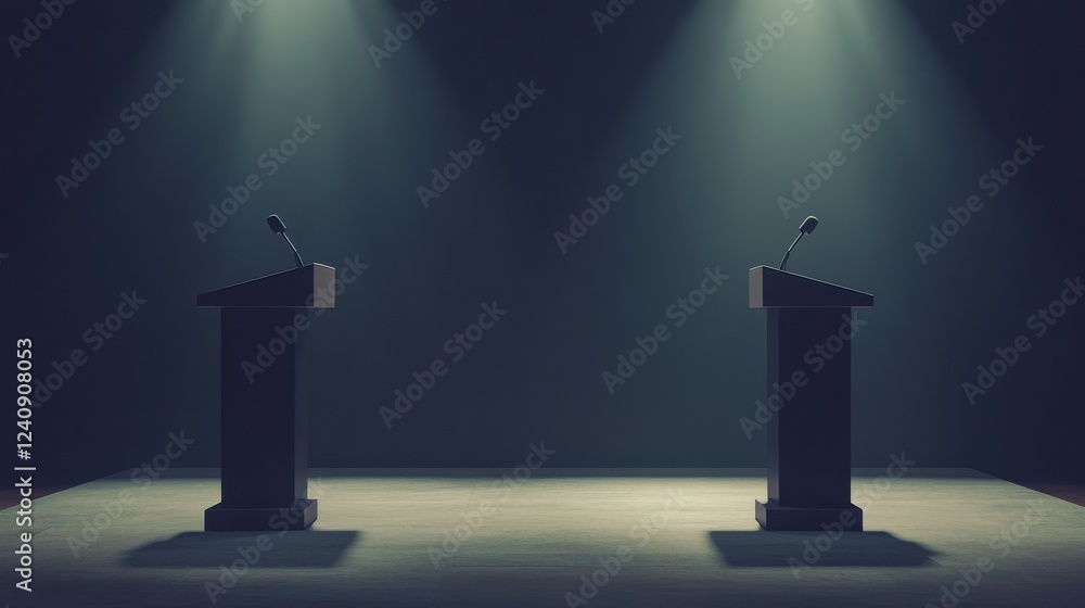 Naklejka premium Minimalist Debate Podiums with Soft Lighting