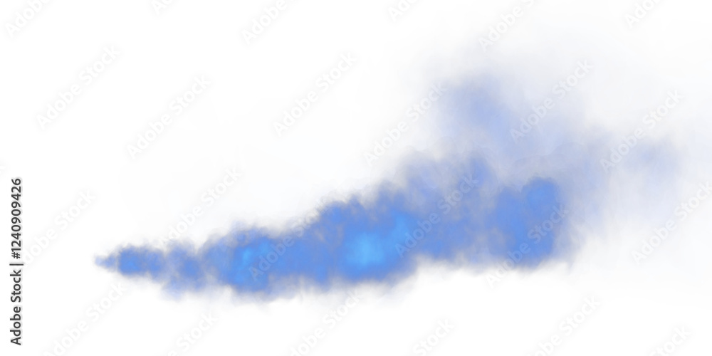 Naklejka premium Bright Blue Smoke Cloud Illustration. Fantastic blue smoke. Magic smoke. Smog cloud on podium or stage. Fog vapor over ground or water surface, magic haze. Magic smoke, magic fog, blue steam. PNG.