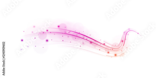 Creative vector illustration of flying cosmic meteor, planetoid, comet, fireball isolated on transparent background. Effect, png, wave,neon,line. Light arc in neon colors, in the form of a turn.