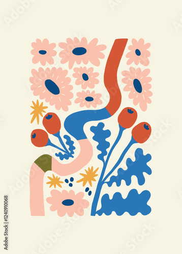 Floral abstract elements. Botanical composition. Modern trendy Matisse minimal style. Floral poster, invite. Vector arrangements for greeting card or invitation design photo