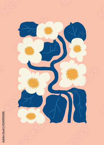 Floral abstract elements. Botanical composition. Modern trendy Matisse minimal style. Floral poster, invite. Vector arrangements for greeting card or invitation design