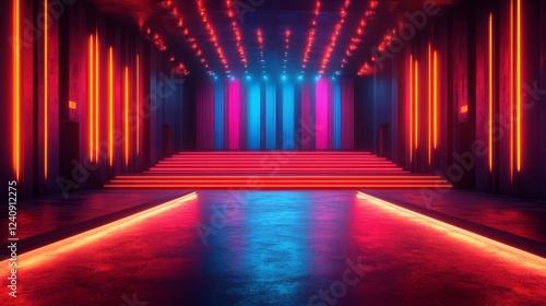 Wallpaper Mural Neon-Lit Stage With Red And Blue Lighting, Creating A Vibrant And Futuristic Atmosphere. Torontodigital.ca