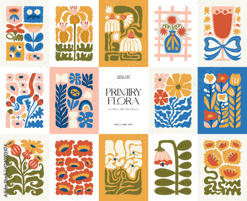 Floral abstract elements. Botanical composition. Modern trendy Matisse minimal style. Floral poster, invite. Vector arrangements for greeting card or invitation design