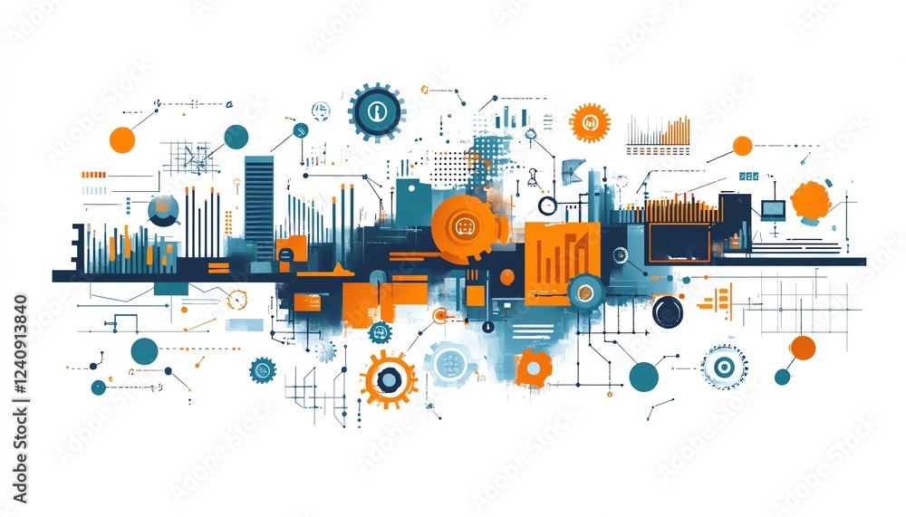 Corporate digital transformation, abstract art of advanced technology integrating into business processes, driving change, modern digital environment, sleek tech elements Corporate digital transformation, abstract art of advanced technology integrating into business processes, driving change, modern digital environment, sleek tech elements