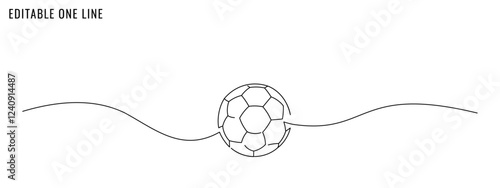 One continuous line drawing of football ball. Editable stroke, vector illustration