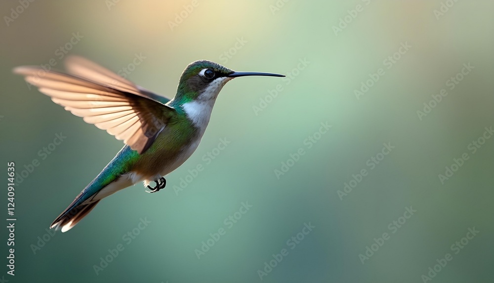 Naklejka premium Stunning Hummingbird in Flight Green Bird Wildlife Photography