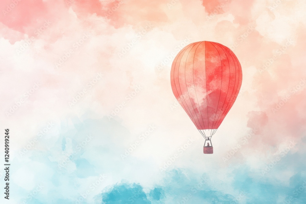 Obraz premium A Red Hot Air Balloon Soars Through Pastel Skies