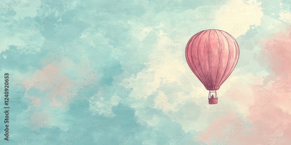 Obraz premium Pink Hot Air Balloon Soaring Through Pastel Clouds