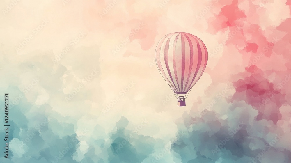 Obraz premium A Pink and White Hot Air Balloon Soaring Through Pastel Clouds