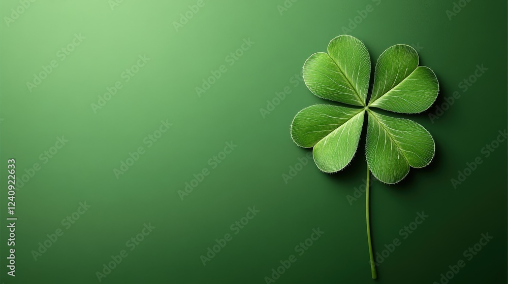 Vibrant Four Leaf Clover on a Rich Green Background Symbolizing Good Luck and Prosperity for Nature and Gardening Themes