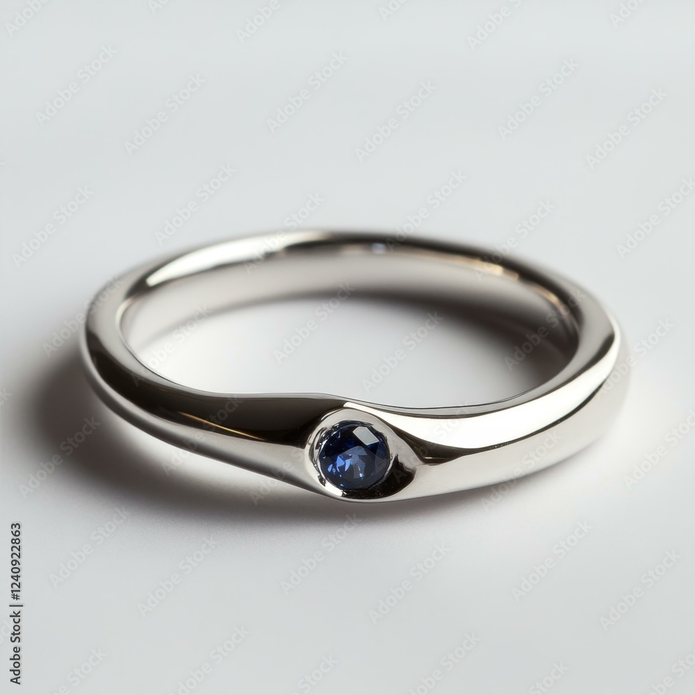 Elegant Silver Ring With Single Blue Gemstone On White Background Simple Fine Jewelry Design Elegant Silver Ring With Single Blue Gemstone On White Background Simple Fine Jewelry Design