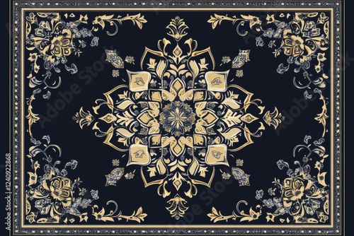 Elegant Golden and Black Mandala Carpet Design