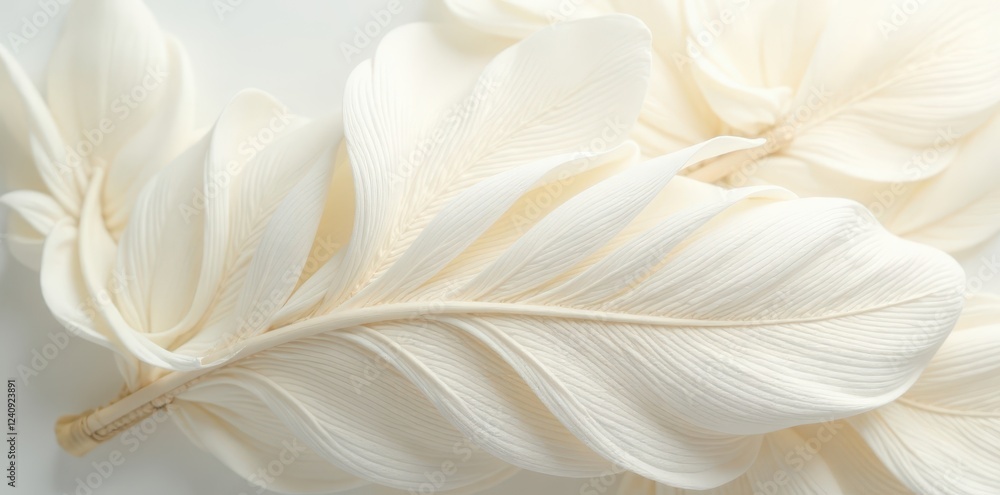 Obraz premium Creamy white feather texture, soft, delicate, intricate pattern , backdrop, cream