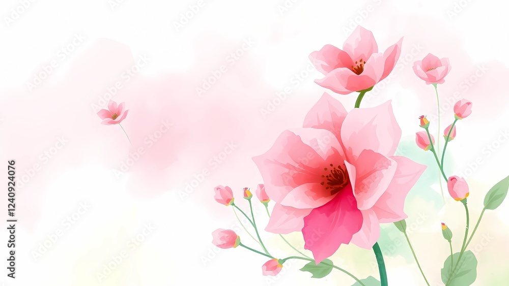 Flowers | Pink flowers | Pink Watercolor Flowers | Elegant Flower and Buds Flowers | Pink flowers | Pink Watercolor Flowers | Elegant Flower and Buds